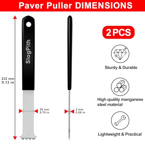 Paver Removal Tool, Paver Lifter Tool with Rubber Non-Slip Handle, 2 Pcs - color: Black and Silver