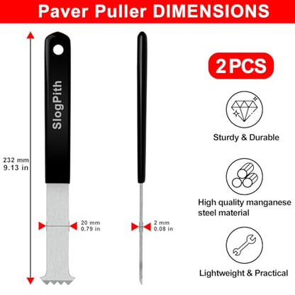 Paver Removal Tool, Paver Lifter Tool with Rubber Non-Slip Handle, 2 Pcs - color: Black and Silver