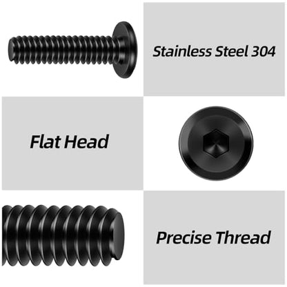 #10-24 x 1-1/4" Flat Head Socket Head Screw Furniture Bolts Countersunk Connector Screws, Stainless Steel 18-8 (304), Black Oxide, Fully Threaded, 25 PCS - size: #10-24 x 1-1/4"