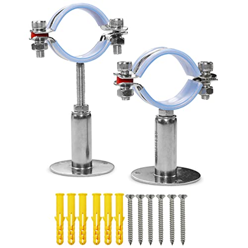 AKIHISA 2 Pcs 304 Stainless Steel Pipe Supports, Wall Mount Ceiling Mount Pipe Hanger, Pipe Holder for OD Pipe 48-51MM Adjustable Height Range 50-100mm - size: 48-51mm, style: Adjustable Height 50-100mm