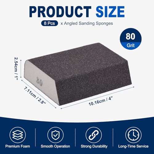 8Pcs 80Grit Angled Sanding Sponges Wet Dry Sanding Blocks - size: 80 Grit