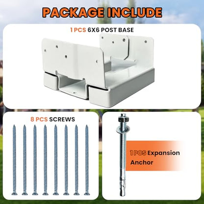 1PCS 6x6 Post Base for Concrete Heavy Duty White E-Coated - color: White, size: 6X6