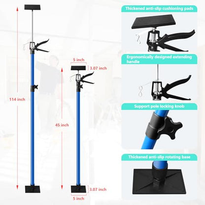 Cabinet Jack for Installing Cabinet & Drywall, Adjustable 3rd Hand Support Pole 45-114 inch, Steel Lift Jack Supports 154 lbs, 2 Pack with Bag (Dodger Blue) - color: Dodger Blue
