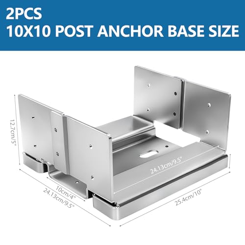 10x10 Galvanized Post Base for Concrete, 2 Pack Post Deck Base Anchor