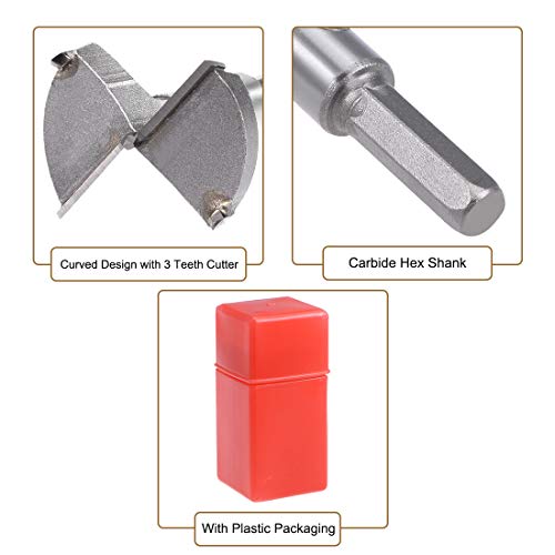 uxcell Forstner Drill Bits 45mm, Tungsten Carbide Wood Hole Saw Auger Opener Woodworking Hinge Hole Drilling Boring Bit Cutter Gray with Case - size: 45mm