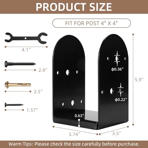4 Pack 4 x 4 Post Base Bracket, Carbon Steel 4x4 Post Bracket (Inner Size 3.5x3.5) Post Base with Screws for Pavilion Deck Porch Handrail Railing Support
