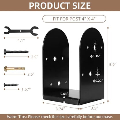 4 Pack 4 x 4 Post Base Bracket, Carbon Steel 4x4 Post Bracket (Inner Size 3.5x3.5) Post Base with Screws for Pavilion Deck Porch Handrail Railing Support