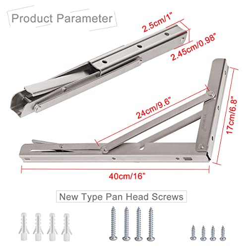 Folding Shelf Brackets, 16 Inch Heavy Duty L Bracket, Silver, 2 Pack - color: Silver, size: 16 Inch