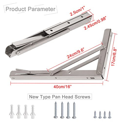 Folding Shelf Brackets, 16 Inch Heavy Duty L Bracket, Silver, 2 Pack - color: Silver, size: 16 Inch