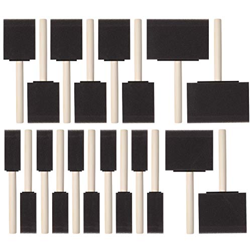 Bates- Foam Paint Brushes, 1”, 2”, 3" & 4”, 20 Pack, Wooden Handle - color: Black, size: 1”, 2”, 3" & 4”, 20 Pack