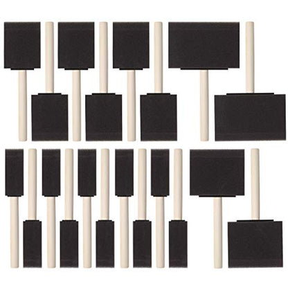 Bates- Foam Paint Brushes, 1”, 2”, 3" & 4”, 20 Pack, Wooden Handle - color: Black, size: 1”, 2”, 3" & 4”, 20 Pack