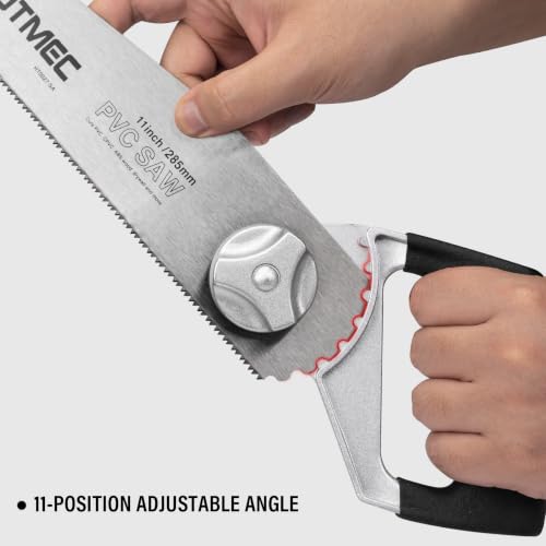 HAUTMEC 11-Inch PVC Pipe Saw, Heavy Duty Hand Saw for Cutting Plastic, ABS, Drywall and Wood, 10 TPI Fine Tooth with Adjustable Angle Handle for Plumbers