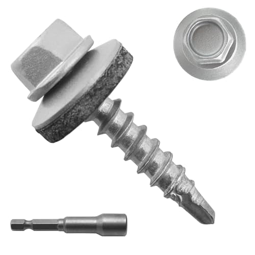 300PCS #10 x 1 Galvanized Hex Head Self-Drilling Metal Roofing Screws - color: Zinc, size: 1 in
