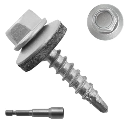 300PCS #10 x 1 Galvanized Hex Head Self-Drilling Metal Roofing Screws - color: Zinc, size: 1 in