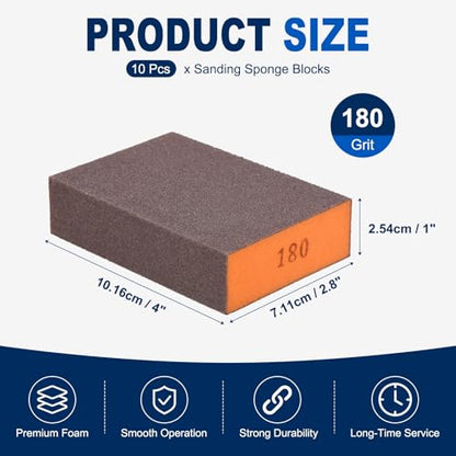 10Pcs 180Grit Sanding Sponges, Wet Dry Sanding Blocks - size: 180Grit