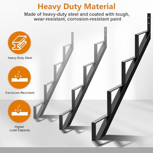 Steel Stair Riser 4 Step, 34.6" H Metal Stair Stringers for Deck - size: 4 Step