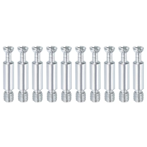 uxcell 10Pcs 32mm Furniture Connecting Fittings, Thread Bolts Dowels Screws, Metal Dowel Fitting Fasteners for Cabinet Drawer and Wardrobe Furniture, Silver - size: 32mm