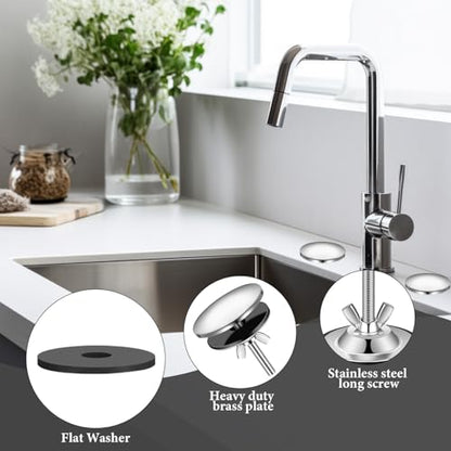 LEIFIDE 2 Pcs Kitchen Sink Faucet Hole Cover, Polished Chrome - color: Polished Chrome