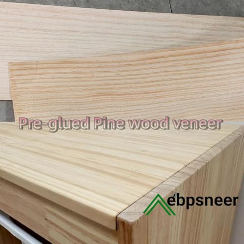 Pre-glued Pine Wood Veneer Sheet,8.5''x 98'',Quarter Cut,Iron On Stick Veneer Roll Without Paper,Hot Melt Self Adhesive Edge Banding Tape for Cabinet Furniture Plywood Speaker Door Renovation