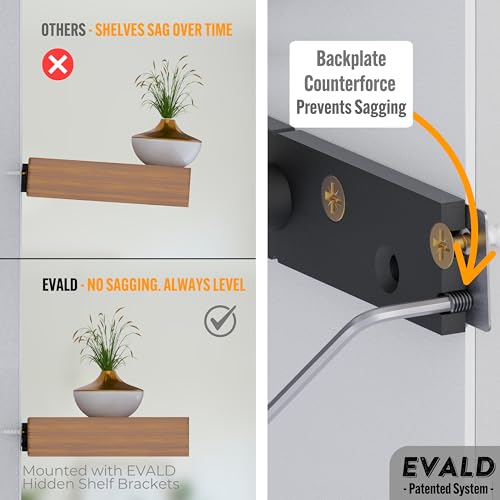 EVALD LevelMate™ Titan-Mount 8 Inch Floating Shelf Brackets, Heavy Duty Hidden Shelf Brackets for Floating Shelves, Black Carbon Steel Shelf Supports with Screws & Anchors (4 Pack) - size: 8 Inch, style: 4 Pack Titan-mount