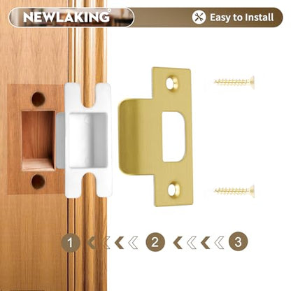 T-Shape Door Strike Plate, Satin Brass, 2-1/8'' Hole Spacing - color: Satin Brass