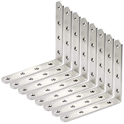 WEBI L Brackets Corner Bracket,90 Degree Stainless Steel Corner Brace- 8 Packs 4 mm Thick 6" X 6",Heavy Duty Shelf Brackets Right Angle Bracket for Shelf, Wood, Furniture, Brushed Nickel - size: 6"L*6"H(Brushed Nickel)-4mm Thick-8pcs