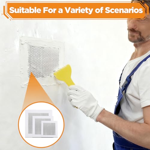 Romeda Drywall Patch Kit 11 Pack, 4/6/8 Inch Wall Patch with Extended Self Adhesive Mesh, Dry Wall Patch with Scraper and Sandpaper for Hole Repair