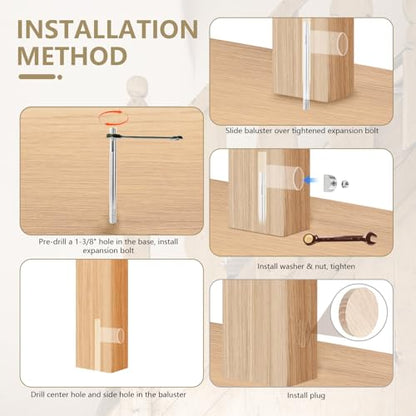 6pcs Wood Newel Post Mounting Kit, Hidden Newel Post Fastener Anchors Post Connect Handrails to Staircase, Newels for Residential Commercial Stair Railing, Deck Baluster (6)