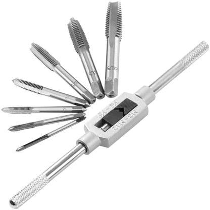 JONMON 8Pcs Metric Thread Machine Tap Set, M3-M12 Hand Screw Thread Plug Taps with Adjustable Thread Reamer Wrench Milling Machine Tapping Tool Kit for Woodworking and Machinery Repair