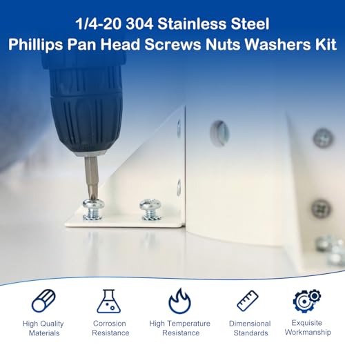 12 Sets 1/4-20 x 1 Pan Head Machine Screws Nuts Washers Assortment Kit - size: 1/4-20 x 1"
