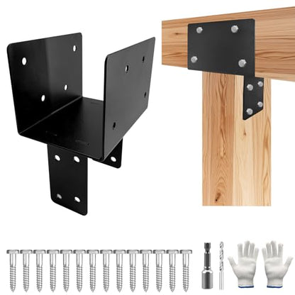 Post Cap Tie Bracket,Heavy Duty Wood Beam Support Bracket.Black T-Shape Pegola Braacket for Gazebos,Patio Decks,and Porches Wood Post to 6x6 or 6x8 Lumber - 1Pack - size: 6x8