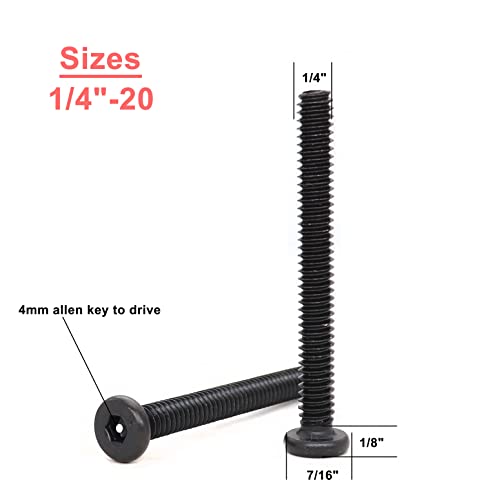 cSeao 12pcs Black 1/4-20 x 2 Socket Cap Screws Allen Head Bolts with One Hex Key - size: 1/4"-20 x 2" 12pcs