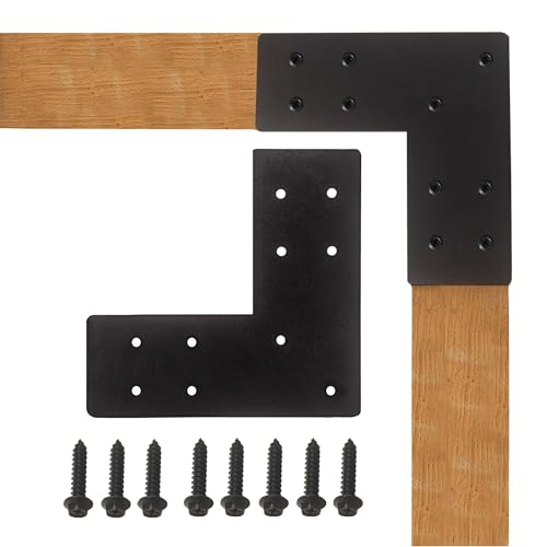 4pcs Heavy Duty Flat L Shape Flat Post Brackets, 7.5x7.5' Black, Steel, Wall Mount, Knee Braces, Decorative Shelf Brackets - color: Flat