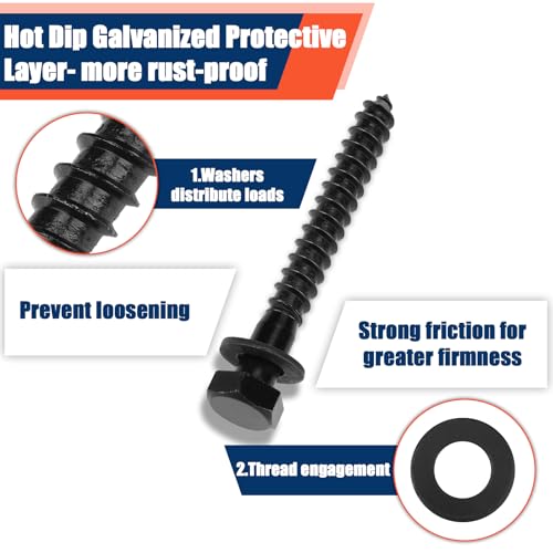 Tandefio 50 Pack 1/2'' X 4'' Lag Bolts Screw with Washer Galvanized, Black - size: 1/2''x 4''