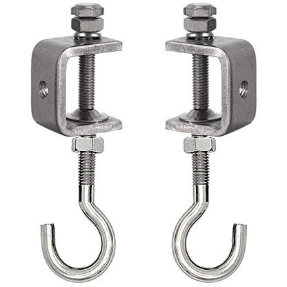 2 Set Metal Beam Hook 1 Inch Stainless Steel C Clamps and Heavy Duty Hanging J Hook/Threaded Screw Hook for Garage I Beam - color: 1.2 in