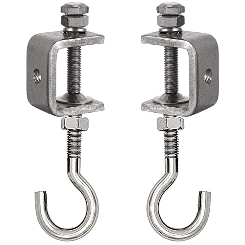 2 Set Metal Beam Hook 1 Inch Stainless Steel C Clamps and Heavy Duty Hanging J Hook/Threaded Screw Hook for Garage I Beam - color: 1.2 in