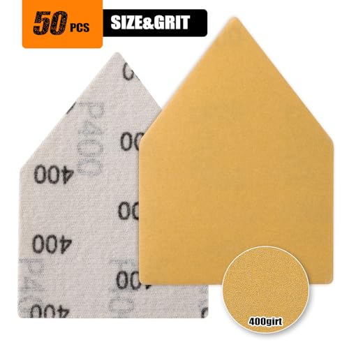 POLIWELL Orbital Triangle Sanding Sheets 50PCS 90x65mm Hook & Loop - style: 400 Girt