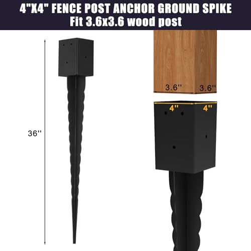 1Pcs 36"Fence Post Anchor Ground Spike| Black Powder-Coated| 4"x4" - size: 36"