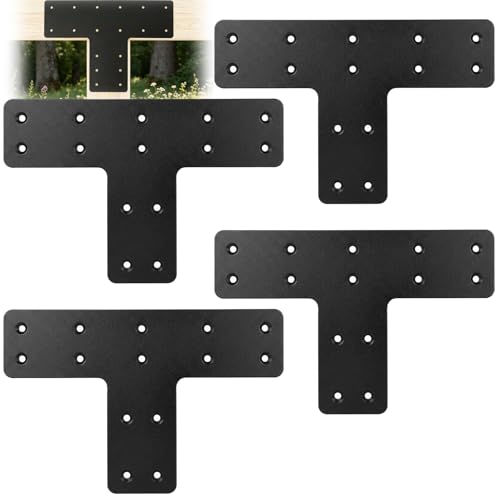 4 PCS T Post Timber Brackets,Heavy Duty 12"x8" Post to Beam Connector - color: T Shape