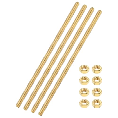 uxcell 4 Sets Brass Fully Threaded Rod, M4x0.7mm Pitch Right Hand Threads Studs with Solid Brass Hex Nuts, 120mm/5 Long Threaded Screw Rods Fasteners for Anchors Bolts Hangers Clamps - size: M4x0.7mmx120mm