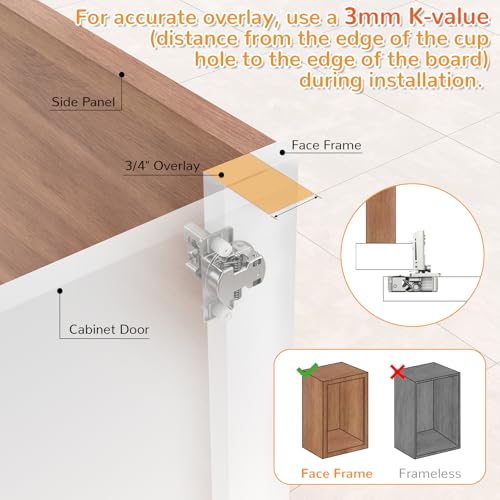 Chibery 30 Pack 3/4” Overlay 4D Soft Close Cabinet Hinges, Concealed Face Frame, Adjustable Closing Speed, 105° Opening Smooth Slow, Hidden Self Closing for Kitchen Corner, Cupboard (with Template) - size: 3/4” Overlay
