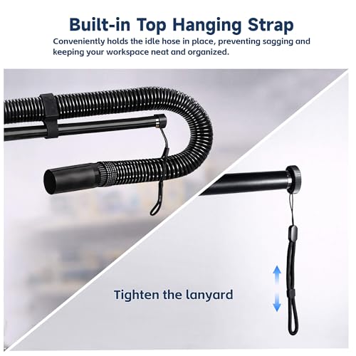 Dust collection boom arm, Adjustable Clamp Mount Hose Holder with 360° Rotatable Swivel Head & Two 40cm Extension Arms for CNC Lathe Woodworking Table Saw Router Table Dust Collection System