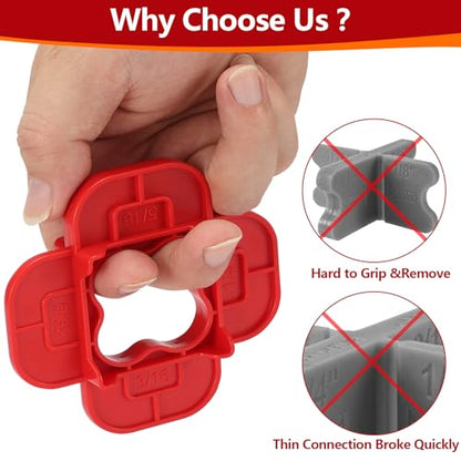 12 Packs 4-in-1 Multi-Size Deck Spacers Tool (5/32", 3/16", 1/4", 5/16") for Composite, PVC, Hardwood & Pressure Treated Decking Board - Red & Blue Options, Easy-to-Use Deck Board Spacers Gap Tool - color: Red