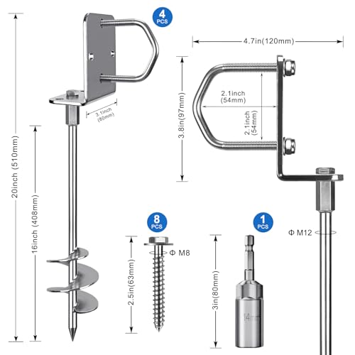 18" Screw In Ground Anchors, Heavy Duty Anchor Kit, 4 Pack - color: 18" – 4 Pack