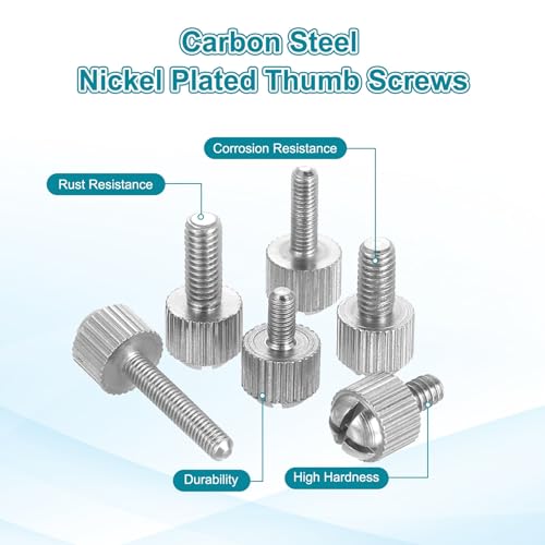 MECCANIXITY 12 Pcs M4x6mm PC Computer Case Thumbscrews, Carbon Steel Nickel Plated Knurled Thumb Screws Bolts Fasteners for Computer Cover, Motherboard, Fan, Power Supply, Silver - color: Silver, size: M4x6mm