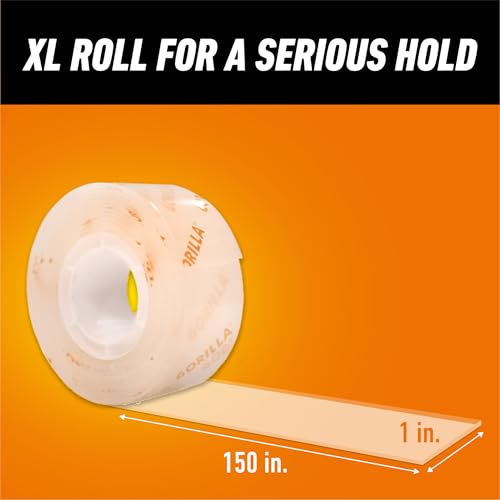 GORILLA Invisible Hold Mounting Tape, Clear, 1" x 150", 1-Pack - size: 150" inches
