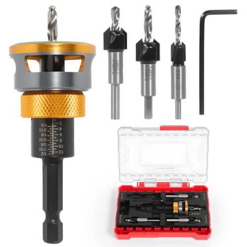 Countersink Drill Bit Set with Low Friction Depth Stop - color: yellow