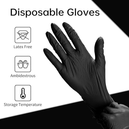 PEIPU Vinyl Disposable Gloves,Powder Free,Cleaning Service Gloves, Latex Free - color: Black Box of 100, size: Medium