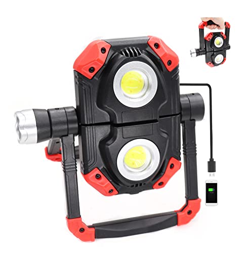 2500 Lumen LED Work Light Rechargeable, Folding Portable Flood Light with Magnetic Base and 360° Rotation Stand, Waterproof, for Camping/Car Repairing/Emergency/Job Site Lighting