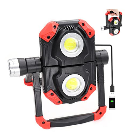 2500 Lumen LED Work Light Rechargeable, Folding Portable Flood Light with Magnetic Base and 360° Rotation Stand, Waterproof, for Camping/Car Repairing/Emergency/Job Site Lighting